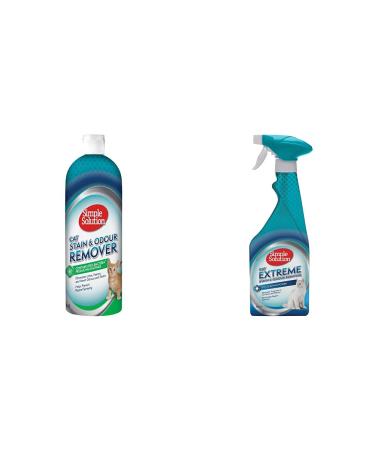 Simple Solution Cat Stain and Odour Remover | Enzymatic Cleaner with Pro-Bacteria Cleaning Power - 1 Litre & Extreme Cat Stain and Odour Remover Enzymatic Cleaner 500ml