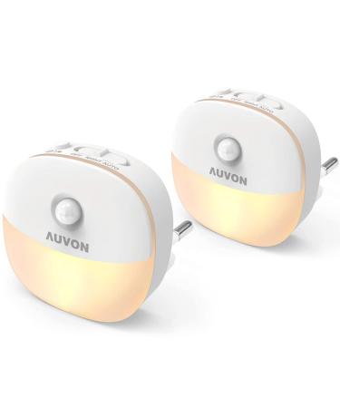 Auvon night light socket with movement sensor and twilight sensor warm white LED night light with 1-50 lm adjustable brightness for children's room bedroom gear kitchen 2 pieces