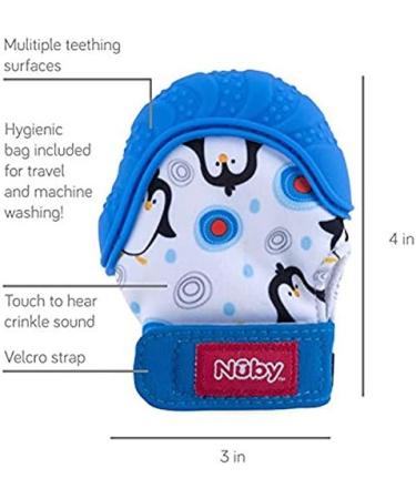 Nuby Soothing Teething Mitten 2 Pack with Hygienic Travel Bag - Blue - Buy Online on SooperMarket.com
