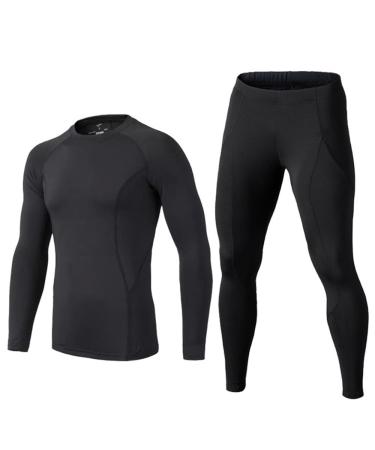 Echinodon children sport underwear football young functional underwear set compression shirt + compression pants compression underwear for training skiing cycling black 134-140