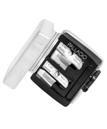 Palladio Double Barrel 3 in 1 Cosmetic Pencil Sharpener with Cover, Stainless Steel Blade, Size Adjuster, Essential for Small and Extra Large Lip Liner, Eyeliner, Brow Pencils