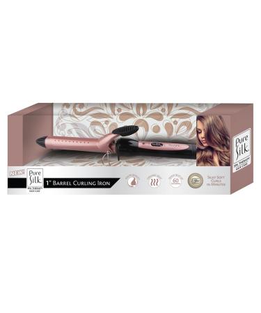 Pure Silk 1 Inch Barrel Curling Iron Wand for Woman Salon Quality Tourmaline Ceramic Coated Plates Hair Waver Under 60 Second Fast Heating Hair Crimper Tool 6 Foot Swivel Cord