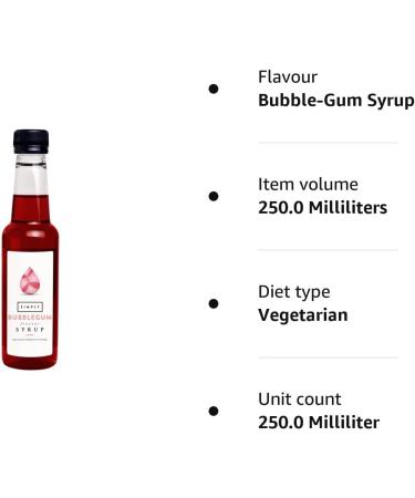 Simply Bubblegum Syrup Vegan & Nut Free Flavoured Syrup for Coffee Cocktails & Baking (250ml) - Buy Online on SooperMarket.com