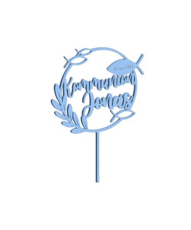 Asino personalized cake topper for communion & confirmation - unique cake attachment with an individual name and date choose material: Birch multiplex blue