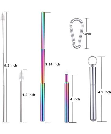 Chargenyang 2 Pack Telescopic Reusable Straw Collapsible Stainless Steel Straws Portable Metal Drinking Straws with Aluminum Key-Ring Case & Cleaning Brush for Travel Home Work.(Black and Rose Gold) - Buy Online on SooperMarket.com