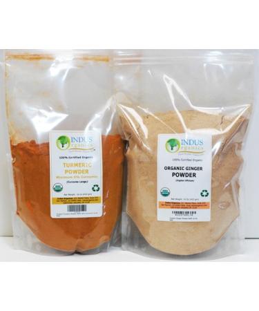 Indus Organics Turmeric (6% Curcumin) & Ginger Powder, Combo Pack, 1 Lb Each, Premium Grade, High Purity, Freshly Packed 1 Pound (Pack of 2)