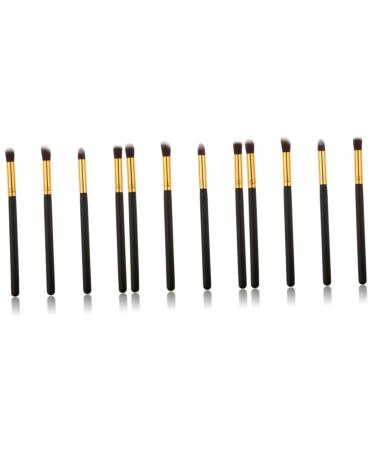Baluue 12 Pcs Eye Make-up Brush Kit Concealer Brushes Cream Eyeshadow Glitter Eyeshadow Foundation Makeup mediumx3pcs Black+goldx3pcs