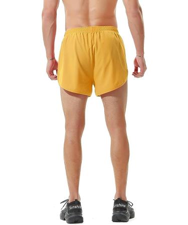 TENJOY Men's 3 Running Shorts Gym Athletic Workout Shorts with Zipper Pocket - Yellow, Small - Buy Online on SooperMarket.com