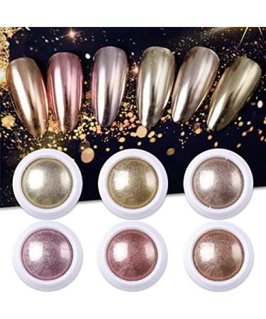 6 Box Rose Gold Chrome Nail Powder Set with Glitter, Metallic Finish for DIY Nail Art - Includes 6 Eyeshadow Sticks - Buy Online on SooperMarket.com