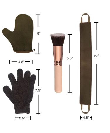 4 Pack Self Tanning Kit with Mitt, Back Applicator, Exfoliating Glove & Face Tanner Brush - Brown - Buy Online on SooperMarket.com