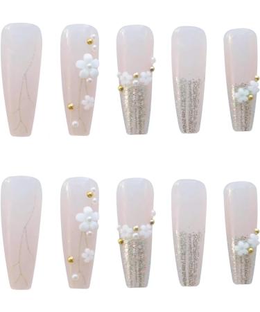 Golden Sequins Flower Press-on Nails for Women - Spring/Summer Nail Art DIY Kit - Buy Online on SooperMarket.com