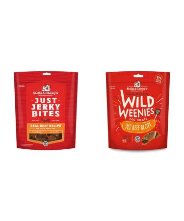 Stella & Chewy's Just Jerky Bites Real Beef Recipe Dog Treats + Freeze-Dried Raw Wild Weenies Dog Treats (Grass-Fed Beef Recipe) Dog Treats + Dog Treats 3.25 oz Bag