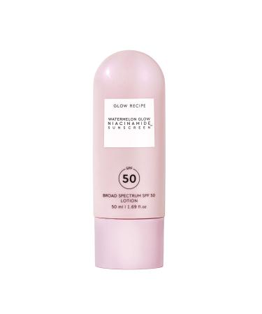 Glow Recipe Watermelon Glow Niacinamide Sunscreen SPF 50 - Lightweight Broad Spectrum Chemical & Mineral Sunscreen - Hydrating Sunscreen Lotion with Hyaluronic Acid  Niacinamide & Aloe Vera (50ml)