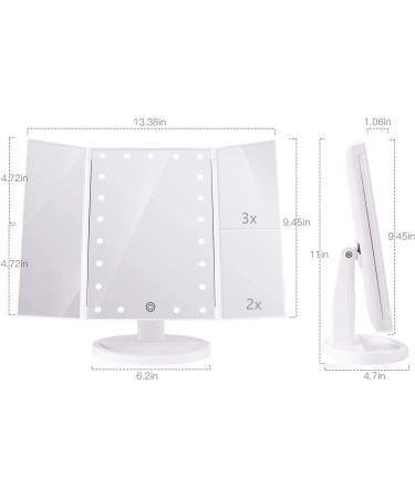 Infitrans 3-Fold Lighted Vanity Makeup Mirror 1X/2X/3X Magnification | 21 LED Bright Table Mirror with Touch Screen | 180 Adjustable Rotation | Portable Travel Cosmetic Mirror - White - Buy Online on SooperMarket.com