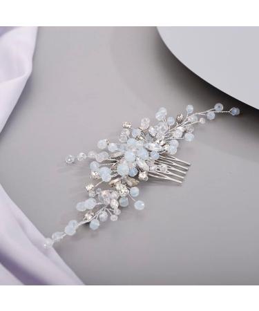 Chargances Bridal Crystal Hair Comb Wedding Blue Beaded Gemstone Hair Side Comb Fashion Flower Headband Headpieces Wedding Prom Flower Girl Hair Accessories for Women and Girls (Silver) - Buy Online on SooperMarket.com