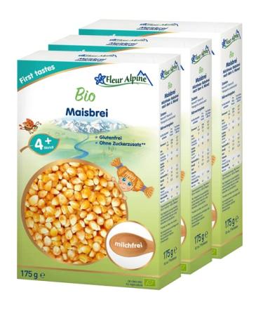 Fleur Alpine Bio Baby porridge Mais 3 SPAL - delicious breakfast porridge |Nutritious and gluten -free |Easy preparation |Baby food 4+ months without adding sugar |3x7 portions of corn 175 g (3 pack)