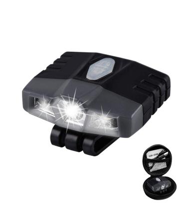 Ultra Bright Mini Hands Free Cree LED Clip on Cap Light - Rechargeable Waterproof Hat Light Flashlight Headlamp for Fishing Camping Hand Work Baseball Caps Gray
