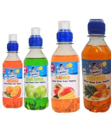 Snow cone syrup Suagr Free 250ml x 4 Most Popular Flavours Mango Orange Apple Tropical