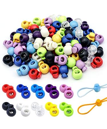 JJYHEHOT 100Pcs Spring Cord Lock Toggle Stoppers Single Hole End Round Fastener Buttons Slider Elastic Drawstring Rope Lock for Camping Hiking Backpacks Shoelace Sportswear