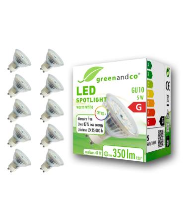 Greenandco 10x CRI 90+ GU10 LED Spot 5W 350 LM 110 3000K warm white 230V flicker -free not dimmable 2 years guarantee 5W 3000K 110 10 pieces (1 Pack)