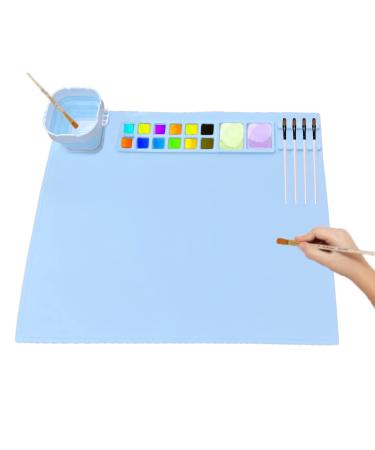 Silicone Craft Mat, Silicone Mat for Resin, Crafts, Liquid Casting 20"x16"Non Stick Silicone Sheet with Cleaning Cup for Painting, Art, Clay and Play Blue