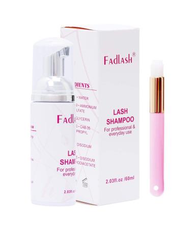 Eyelash Extension Cleanser FADLASH Lash Shampoo 60ml with a brush Wash Foaming Eyelid Cleanser Gentle Formula For Sensitive Skin Professional Salon& Self Use