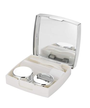 Mini Contact Lens Case Contact Lens Travel Bag Eye Care Lens Case Set Portable Mirror Box (Optional 3 Colors)(White)