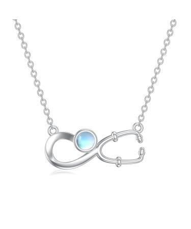 KQF Nurse Stethoscope/Airplane/Wave/Infinity Necklace Sterling Silver Moonstone Doctor Necklace Jewelry RN Graduation Gift Medical-themed necklace with stethoscope pendant