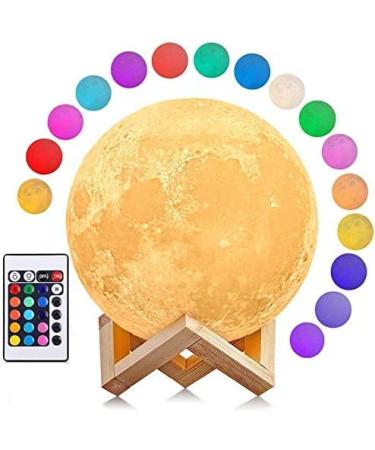 AGM LED moon lamp 16 colors night light mood light with remote control and touch control Dimmbar Mondlamp 15 cm 3D print with wood bracket for bedroom caf bar dining room 16 color - a