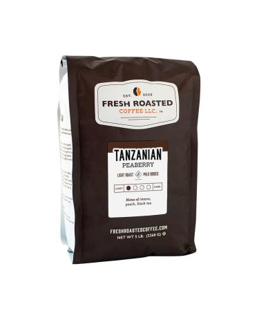 Fresh Roasted Coffee, Tanzanian Peaberry, 5 lb (80 oz), Light Roast, Kosher, Whole Bean Whole Bean Tanzanian Peaberry 5 Pound (Pack of 1)