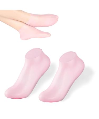1 pair of silicone socks for feet silicone moisture socks silicone socks foot mask foot mask socks anti -slip foot care moisturizing socks spa gel socks for dry cracked feet - pink