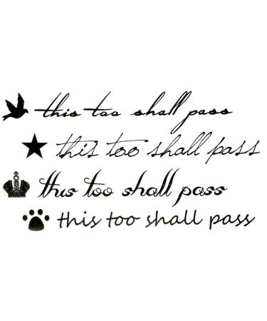 Oottati Small Cute Temporary Tattoo Bird Crown English Word Quote This Too Shall Pass (2 Sheets)