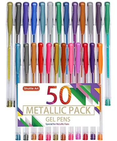 Shuttle Art 50 Pack Metallic Gel Pens 25 Metallic Gel Pens Set with 25 Refills Perfect for Adult Coloring Books Doodling Drawing Art Markers 50 Pack Metallic Tone