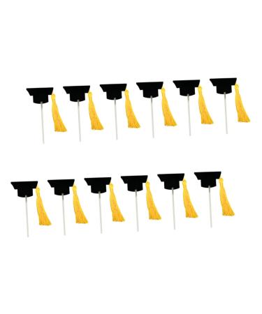 Artibetter 12pcs Graduation Season Card Student Gifts Fringe Trim Mini Top Hat Graduation Party Hat Topper Cupcake Toppers Diploma Cupcake Picks Graduation Party Caps Topper Finished Product Yellow 10X3.8X3.8CM
