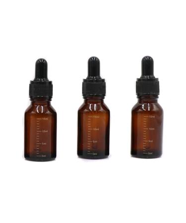 3 Pcs Empty Refillable Amber Glass Graduated Dropper Bottle Essential Oil Cosmetics Elite Fluid Container Jar Pot Holder with Glass Pipette Dropper (15ml/0.5oz)