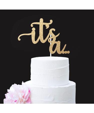 Glitter Double Sided Gold Gender Reveal Cake Topper - Boy or Girl Baby Party Decor - Buy Online on SooperMarket.com