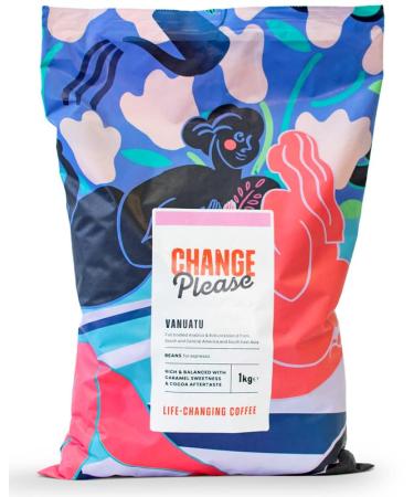 Change Please Vanuatu Whole Coffee Beans | 100% Profits Support the Homeless | 1KG Coffee Beans in Climate Smart Packaging | Blend of Arabica & Robusta Coffee Beans | Strong Espresso or Filter Coffee Vanuatu - Strength 5 1 kg (Pack of 1)