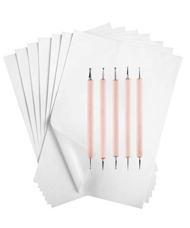 50 Sheets Carbon Paper Graphite Paper White Carbon Transfer (8.5 x 11.5 inch) Tracing Papers with 5 PCS Embossing Styluses Dotting Tools for Wood Paper Canvas Craft White-50