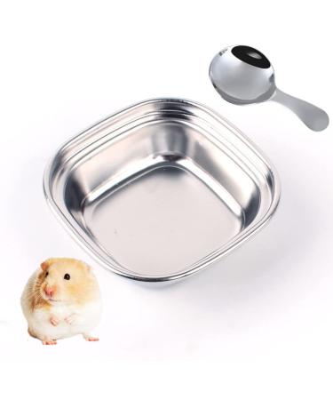 2 Pcs Small Animal Bowl Stainless Steel Single Hamster Feeder Small Dish Spoon Pet Food Bowl for Small Animal Rabbit Hamster