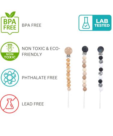 Minkii Silicone Pacifier Clips in Neutral Tones for Boys and Girls - Baby Girl and Boy Pacifier Clip Set - Buy Online on SooperMarket.com