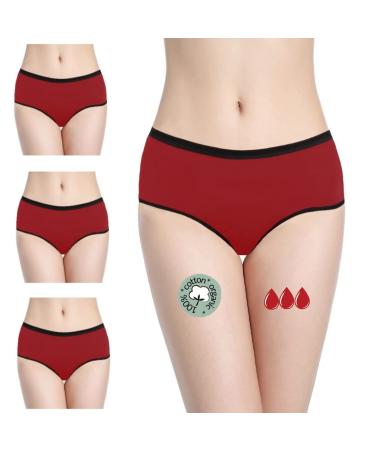 Noblood period underwear 2-3 tampons - washable - cotton - ecologically - menstruation - underwear for the period - periode briefs - absorbing - girls - XXS / 3XL Red -Mohina -Pack M