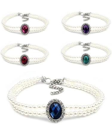 RayMinsino Pet Double Row Pearly Rhinestone Collar for Cats and Dogs Adjustable Necklace for Elegant Jeweled Dog Neck Collar Accessories XS Blue - Buy Online on SooperMarket.com