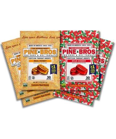 Pine Bros. Sore Throat Drops 30 Count 24 Bags- 12 Bags Wild Cherry 12 Bags Honey - Buy Online on SooperMarket.com