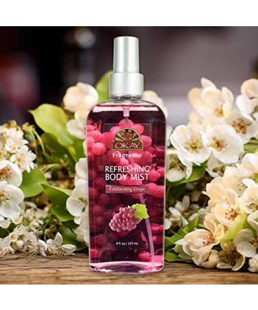 OKAY Fragrance Exhilarating Grape Body Mist - Body Spray for Women Light Perfume Mist for Skin Clean Refreshing Scent Uplifting and Fruity Silicone and Paraben Free - 8 Fl Oz - Buy Online on SooperMarket.com