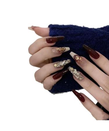 Temperament-enhancing manicure retro burgundy blush French manicure patch hand-made fake nails wearing fake nail patch finished product is detachable.(M)
