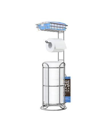 Mega Roll Toilet Paper Holder Stainless Steel Bathroom Tissue Holder Stand TP Dispenser with Phone/Wipe Shelf & Magazine Rack Free Standing-Chrome A-chrome
