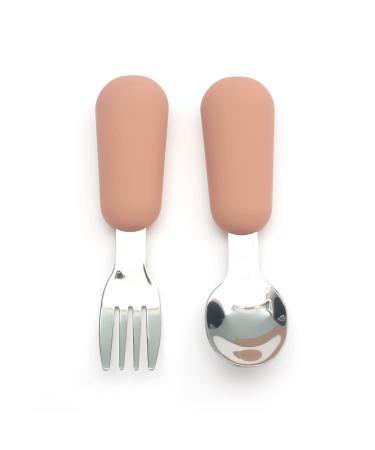 Alimos Stainless Steel Toddler Feeding Spoon and Fork Set with Round Handle for Feeding Children's Safe Cutlery Kids Utensils (Autumn Glaze)