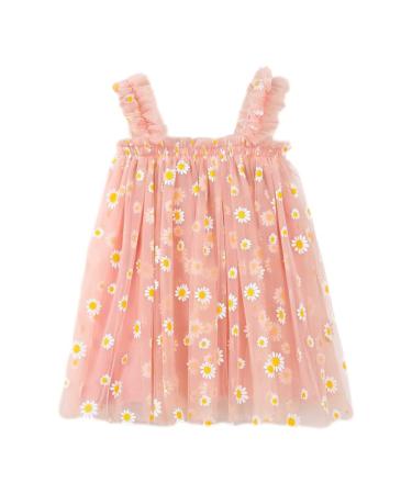 PythJooh Baby Girl Tulle Dress Toddler Girl Sleeveless Butterfly Wings Tutu Princess Dress Daisy Stars Sundresses for 0-4Years 12-18 Months Daisy Pink