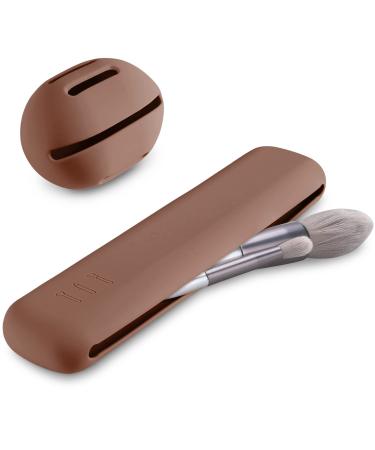 Qetlavee 2Stk portable cosmetic bag 1stk makeup brush holder silicone+1stk make-up sponge holder brush cosmetic bag makeup brush organizer for travel storage for makeup brush (brown)