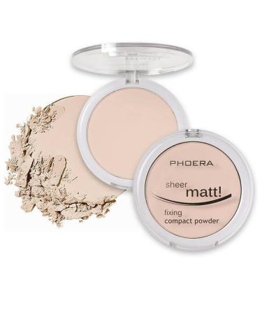 AQUAPURITY - PHOERA Sheer Matte Fixing Powder Makeup Base Fixer Setting Powder Foundation Fixing Compact Pressed Powder Long Lasting Make Up Fixer Skin Vitamin E Beauty Blender (201 Translucent)